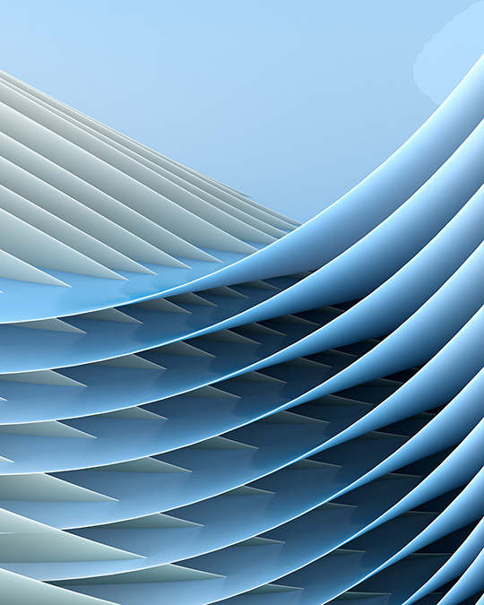 An abstract design of blue and white wavy lines.