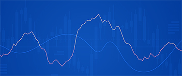 A line graph with three lines on a dark blue background with blue grid lines and bars