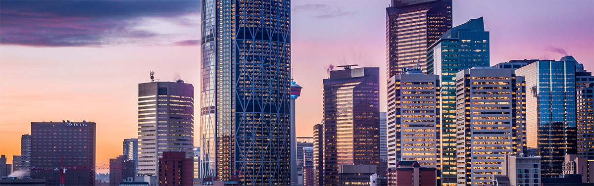 downtown skyline at sunrise